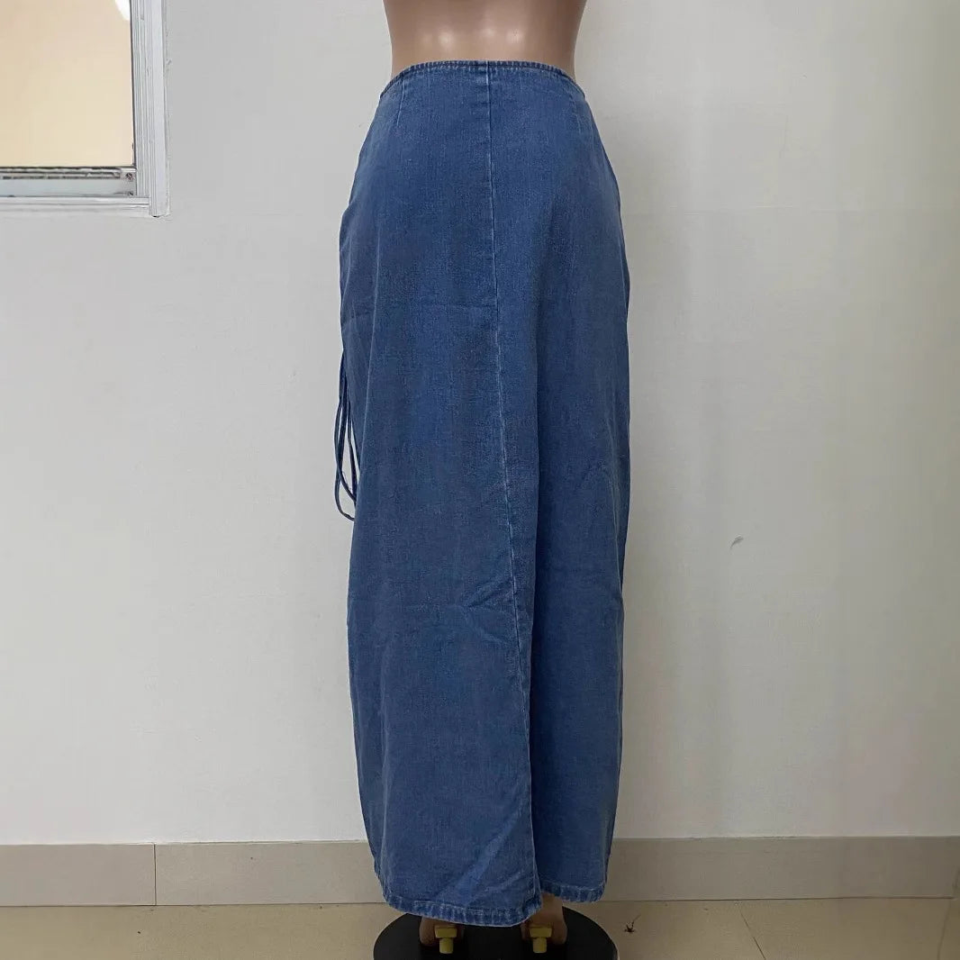 women's fashion corns wear rope clothing side split denim skirt