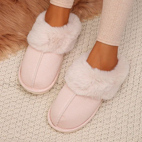 Closed Toe Warm Cotton Slippers Women Faux Fur Thicken Plush Winter