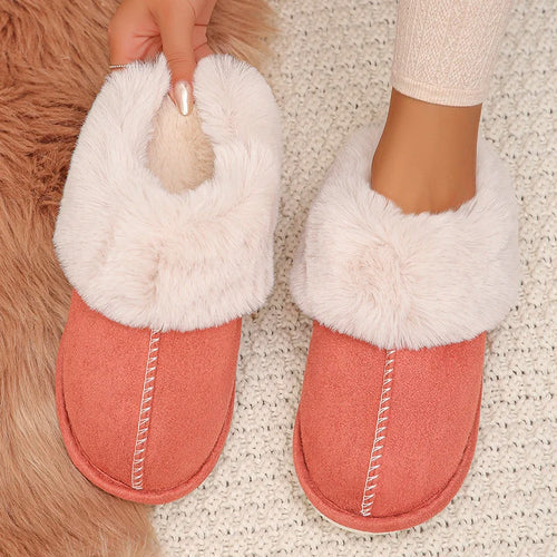Closed Toe Warm Cotton Slippers Women Faux Fur Thicken Plush Winter