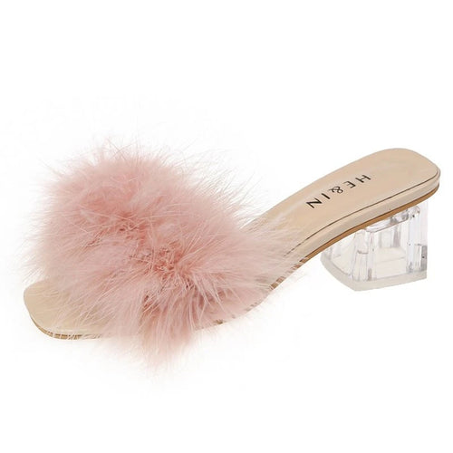 Fashion Slippers Women's Summer New Open Toe Plush Fox Fur Chunky with