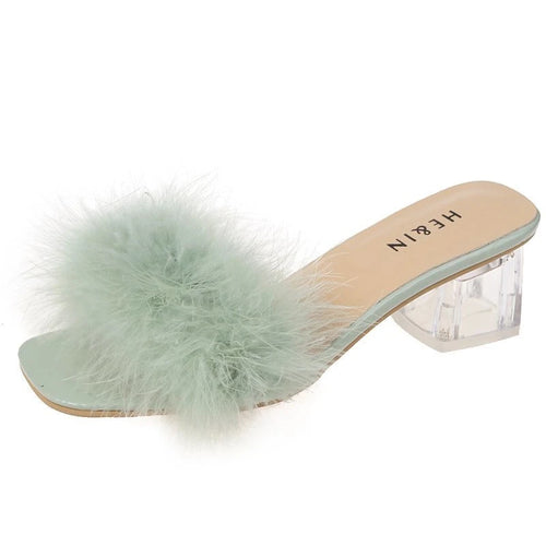 Fashion Slippers Women's Summer New Open Toe Plush Fox Fur Chunky with