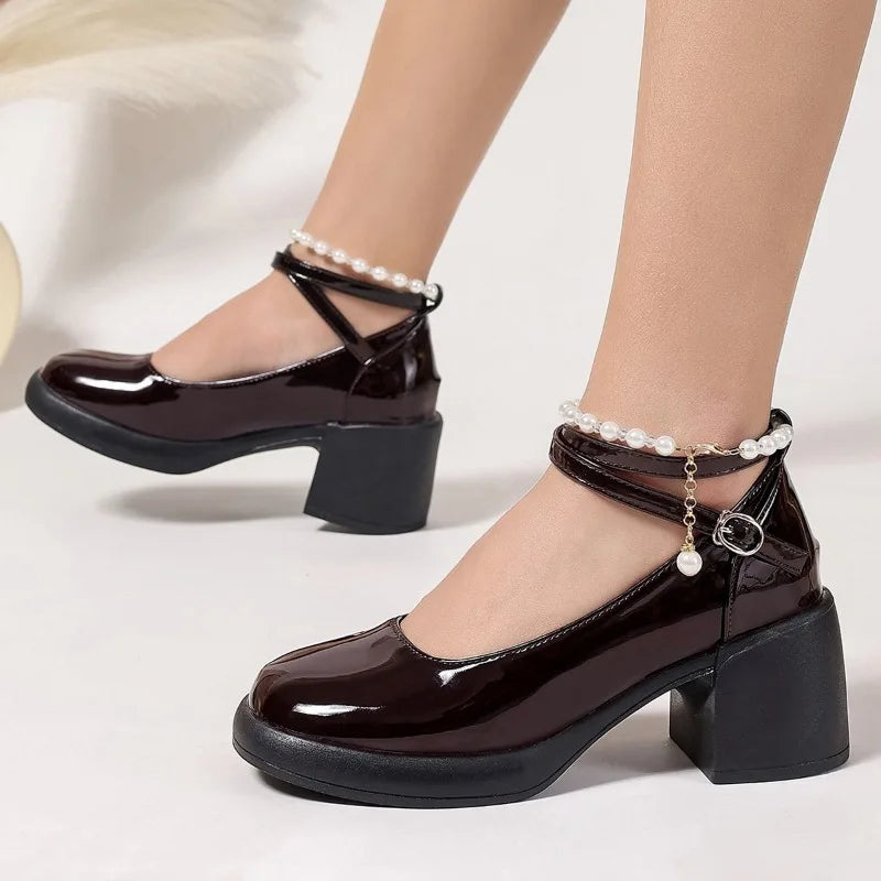 New Women Pumps Shoes Fashion Cross Strap Ladies Shallow Dress Mary Jane Shoes Female Elegant High Heel Footwear Platform Heels