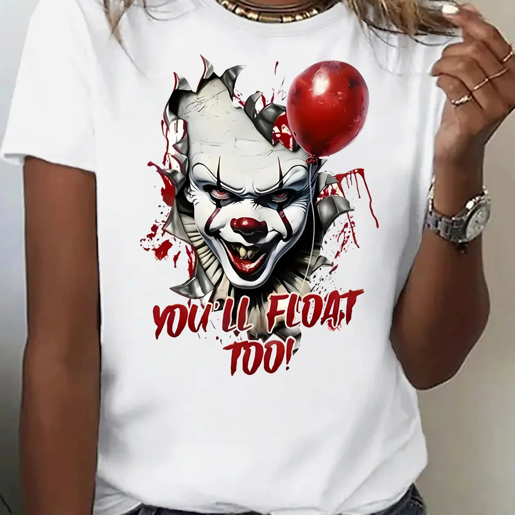 The Latest Hot-selling Popular Horror-themed Pattern Short-sleeved Loose and Breathable Women's Crew Neck Cotton T-shirt
