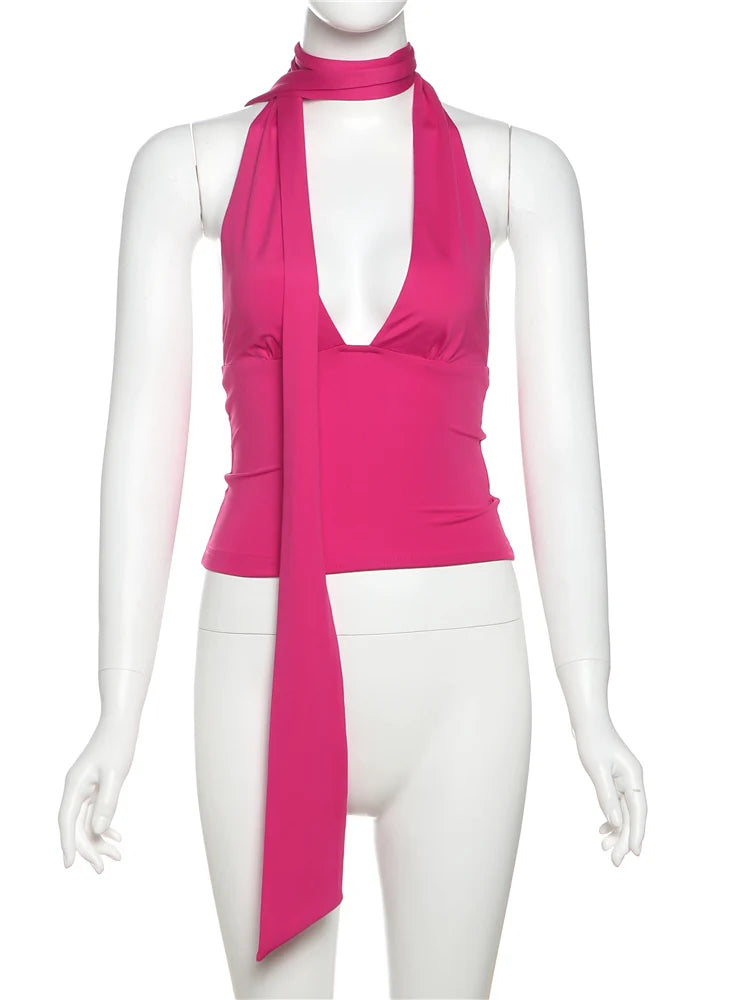 Weird Puss Scarf Tank Tops Women Backless Irregular Summer Trend